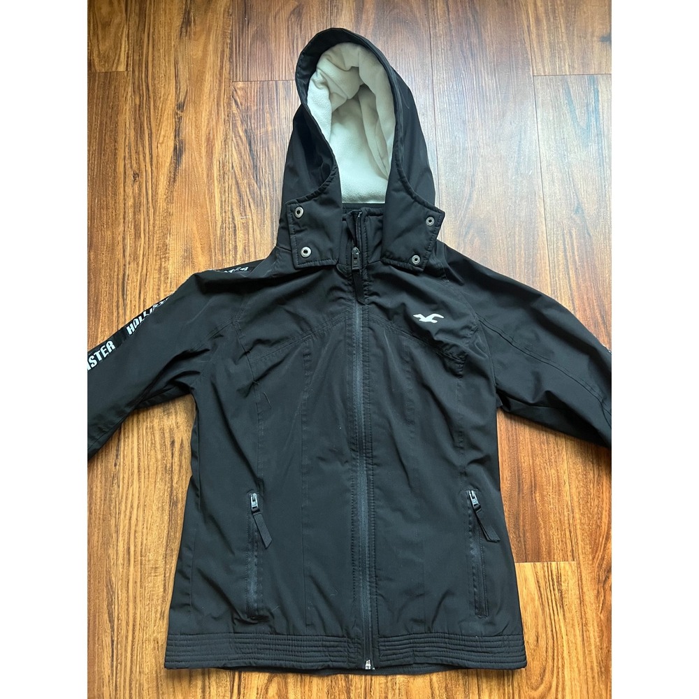 Hollister Softshell Jacket Women Small Black Excellent Fleece Lined Hooded Logo
